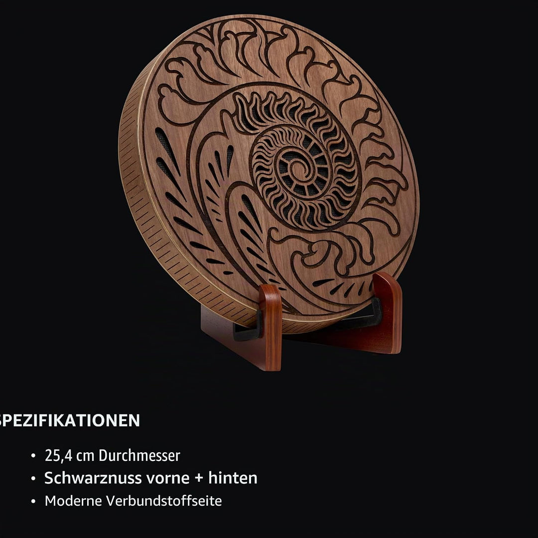 Sonic Energy 10 Zoll Rain Disk – Ozeanklang – Walnussholz mit Gravur – Für Therapie, Klangreise, Ent