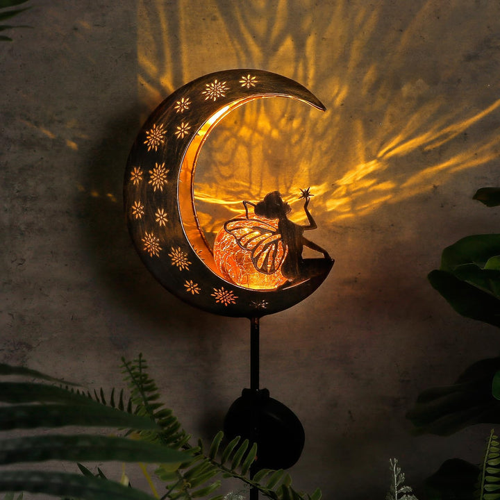 TERESA'S COLLECTIONS Solarlampen für Aussen,Gartendeko für draussen Gross Metall Mond Solarleuchte G