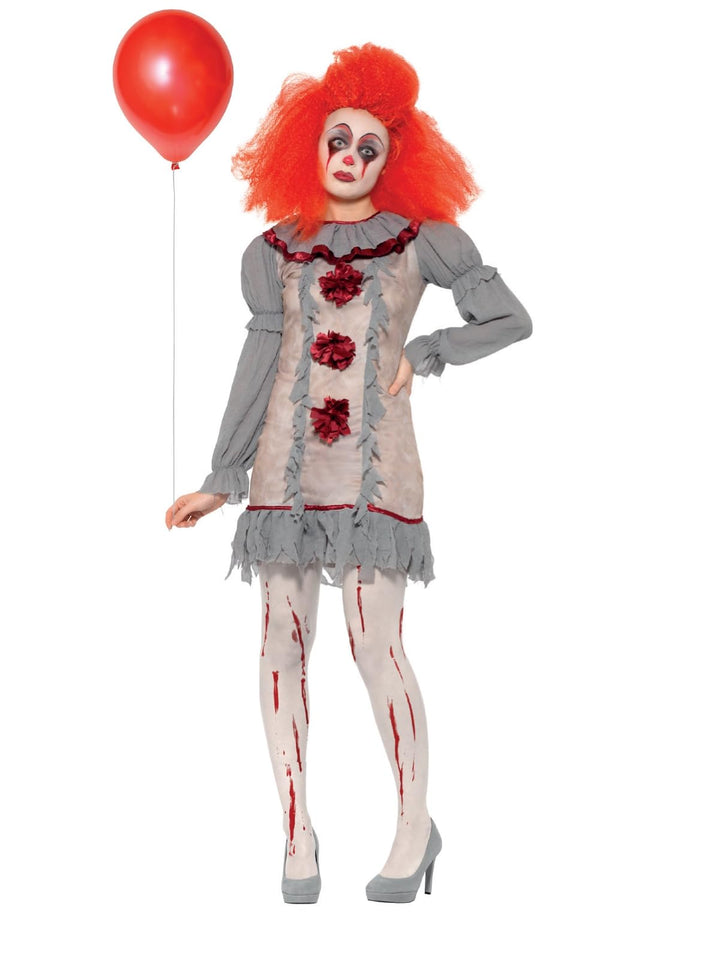 Vintage Clown Lady Costume (S) S - UK Size 08-10 Grau und Rot, S - UK Size 08-10 Grau und Rot
