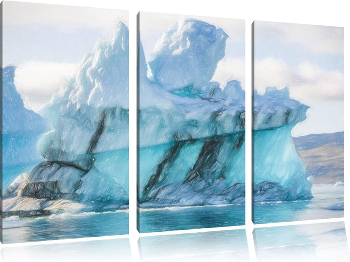 Pixxprint gigantischer Eisberg Kunst Buntstift Effekt 3-Teiler Leinwandbild 120x80 Bild auf Leinwand