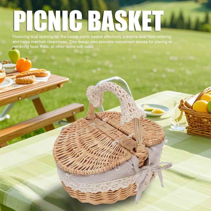Cocoarm Picknickkorb aus Korbgeflecht mit Doppelter Öffnung, Gänseblümchen Design, 25,4 x 18,1 x 24,