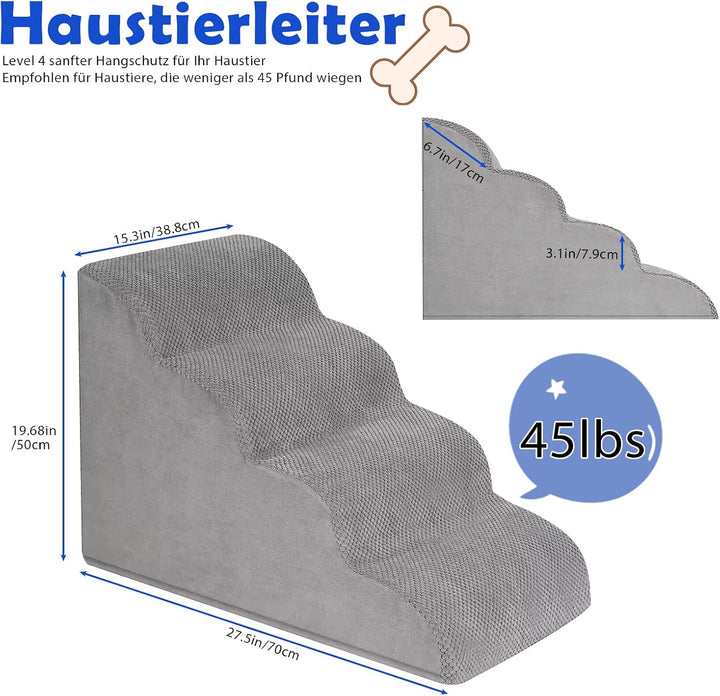 ABQ 4-stufige Hundetreppe für hohe Betten und Sofas – Extra hohe Treppe für kleine Hunde und Katzen,