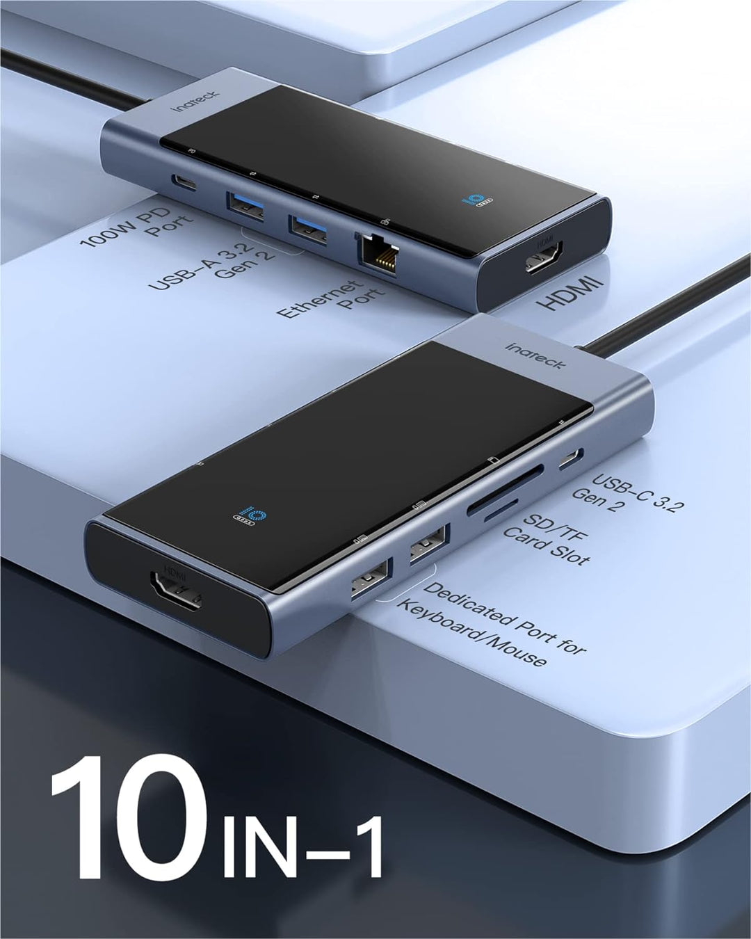 Inateck USB C Hub mit 10 Anschlüssen, USB 3.2 Gen 2 Geschwindigkeit, 50 cm Kabel, HB2026
