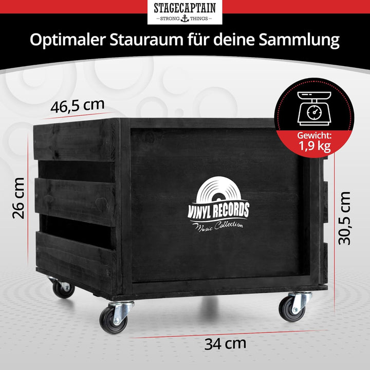 Stagecaptain SPK-100 BK Schallplattenkiste “Emil” - Aufbewahrungsbox für bis zu 100 LPs - aus Vollho