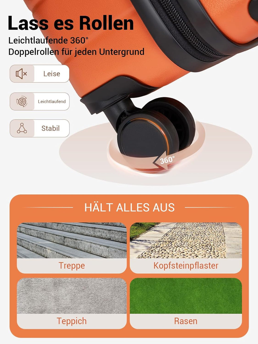 Handgepäck Koffer 55x40x20 cm, Hartschalenkoffer aus ABS, Leichter Trolley mit 4 Leisen 360° Doppelr
