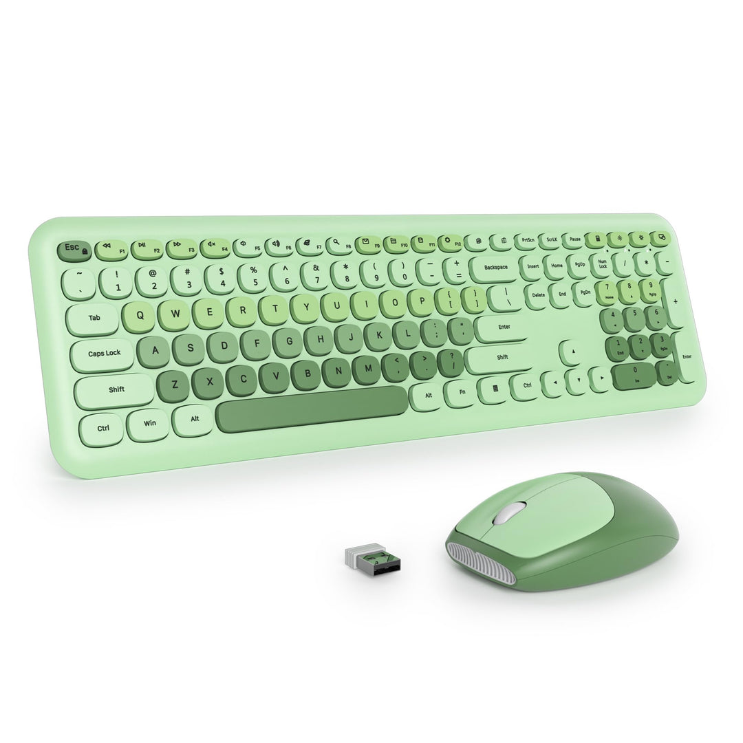 Tastatur und Maus Kabellos, Retro Bunt Tastatur Funktastatur mit Stille Mouse Amerikanisch QWERTY ,