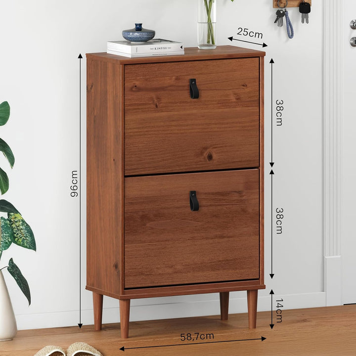 IDIMEX Schuhkipper MIKKA mit 2 Klappen, Kastanie - schmaler Schuhschrank, platzsparende Schuhkommode