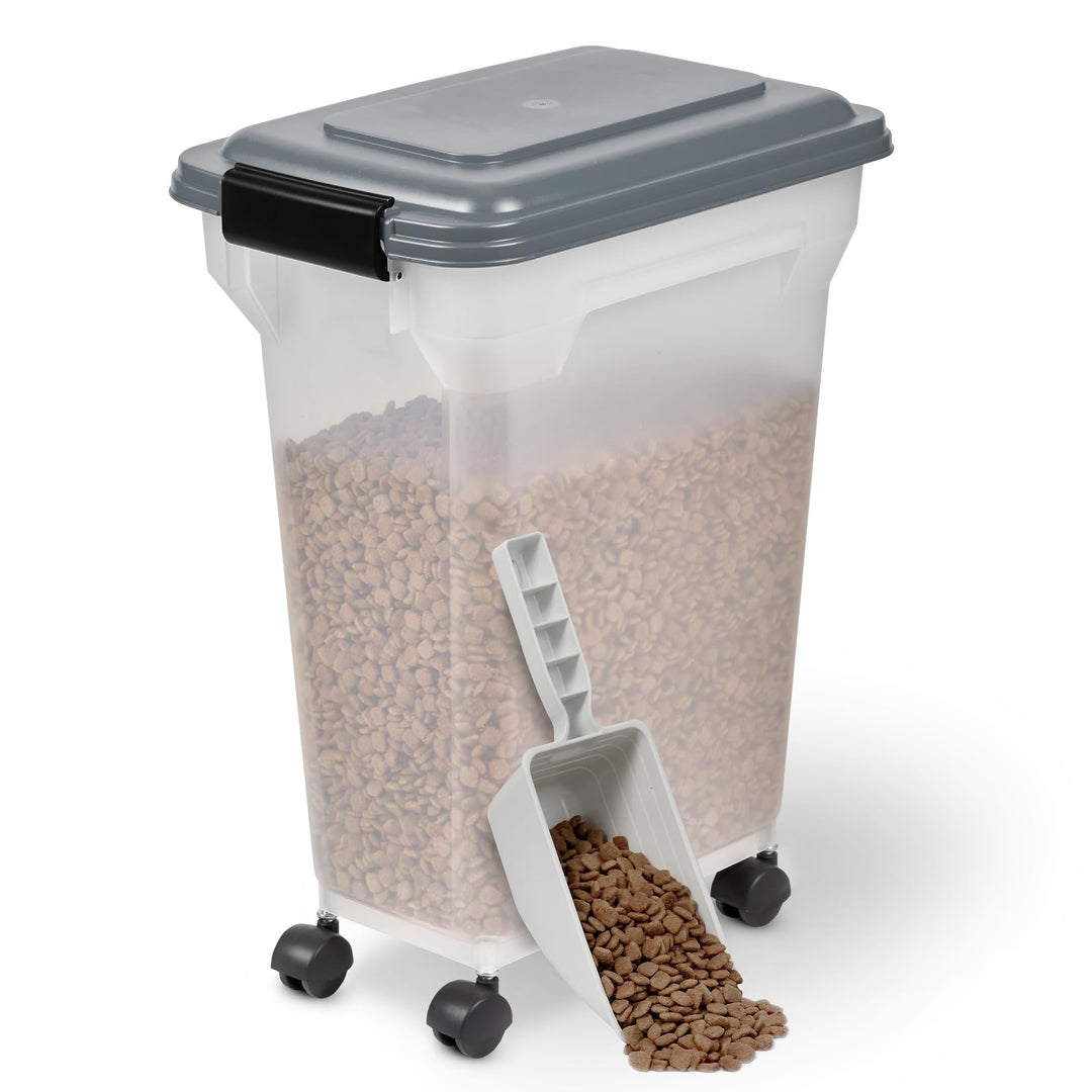 Iris Ohyama Hundefutter Aufbewahrung mit Rollen, 20L/7.5kg, Grau, Luftdichte Futterbox, Trockenfutte