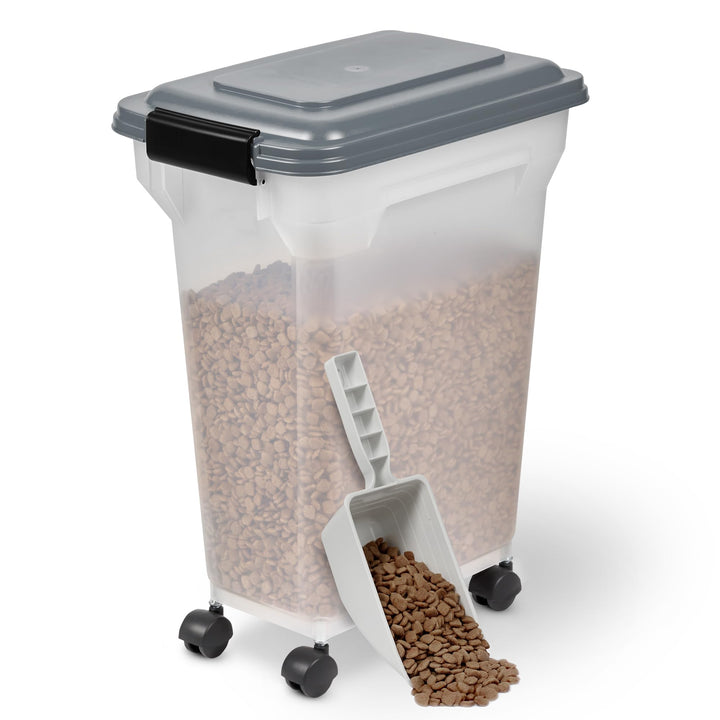 Iris Ohyama Hundefutter Aufbewahrung mit Rollen, 20L/7.5kg, Grau, Luftdichte Futterbox, Trockenfutte