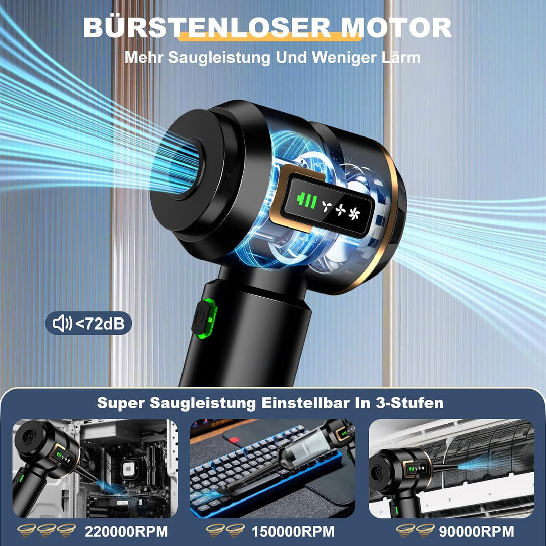 Handstaubsauger Akku 4-in-1 mit LCD Display, Auto Staubsauger Stark 25000PA Kabellos, 3-Stufen 22000
