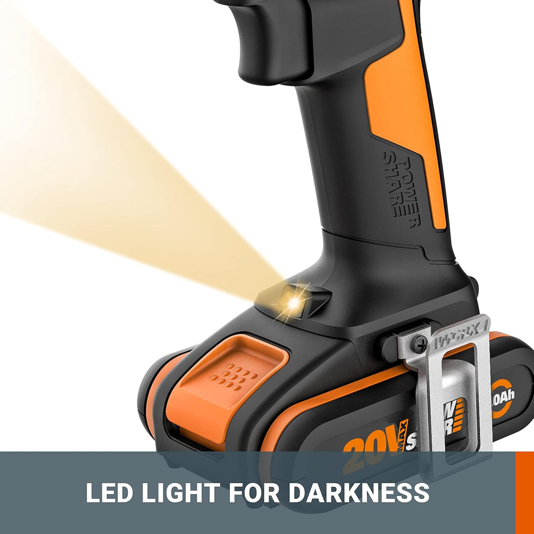 WORX 18V (20V) Akku-Bohrschrauber WX100.3, PowerShare, max. 30 Nm Drehmoment, variable Drehzahl, LED