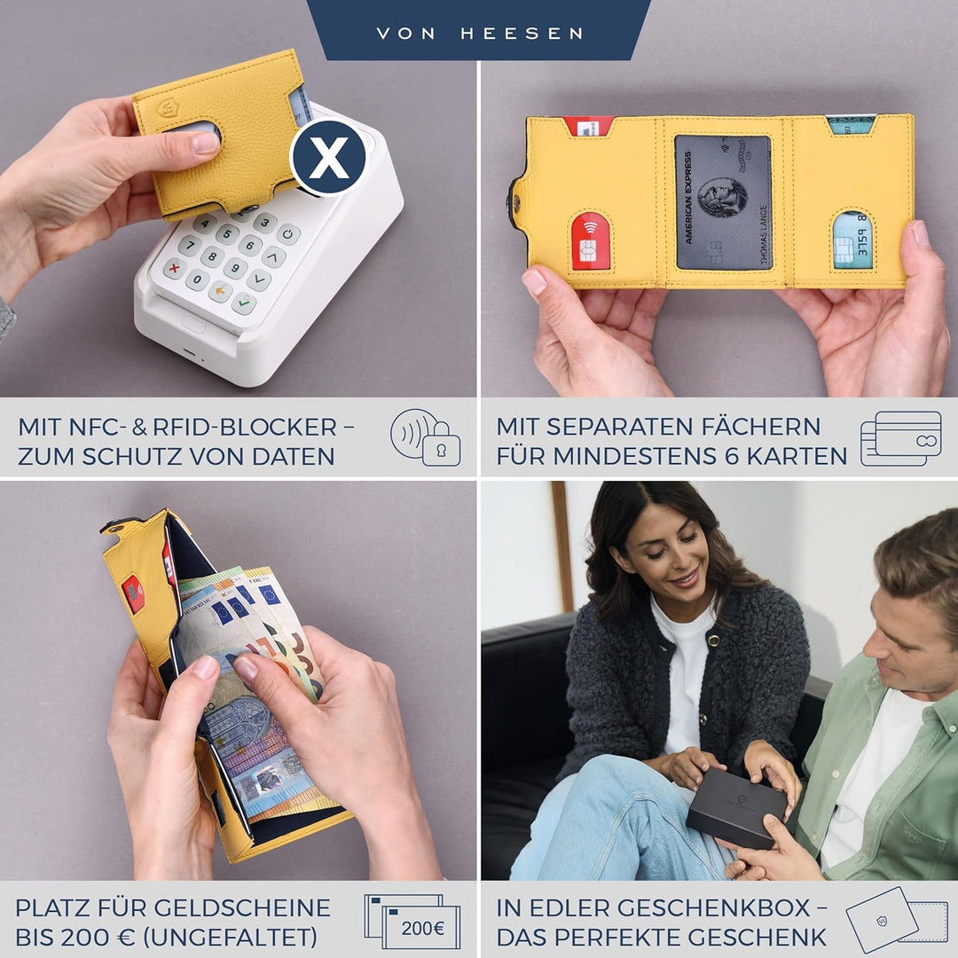 VON HEESEN Slim Wallet mit RFID Schutz - Geldbörse Herren klein - Mini Geldbeutel Damen Portmonee -