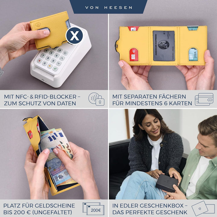 VON HEESEN Slim Wallet mit RFID Schutz - Geldbörse Herren klein - Mini Geldbeutel Damen Portmonee -