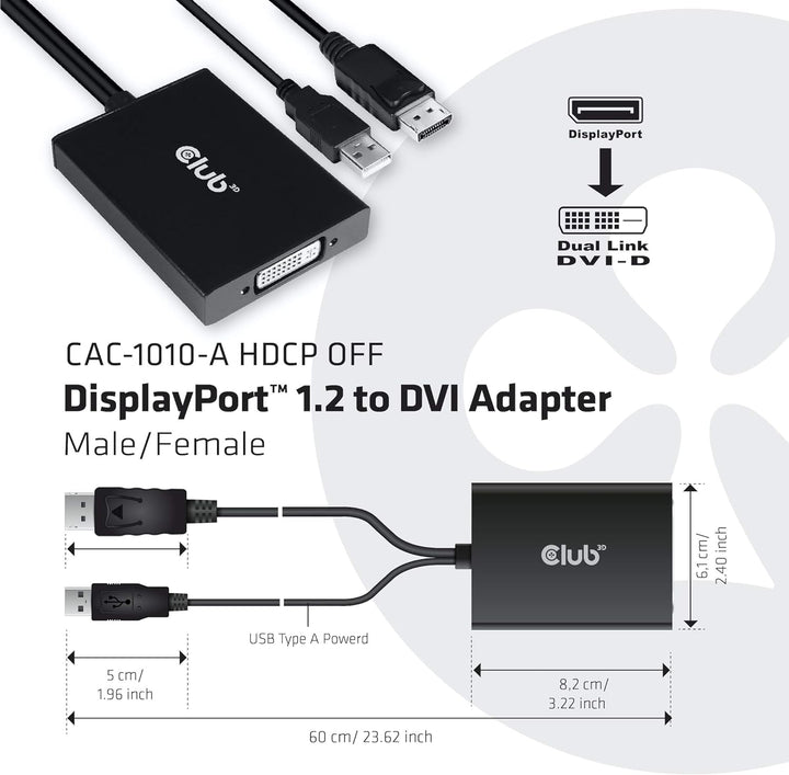 Club 3D CAC-1010-A aktiver Adapter DisplayPort auf DVI-D HDCP OFF (für Cinema Displays)
