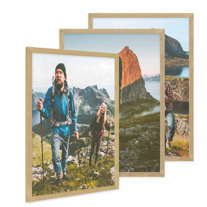PHOTOLINI Bilderrahmen 50x70 3er Set Holz Eiche, Puzzle Rahmen 50x70 Holz mit Acrylglas, Bilderrahme
