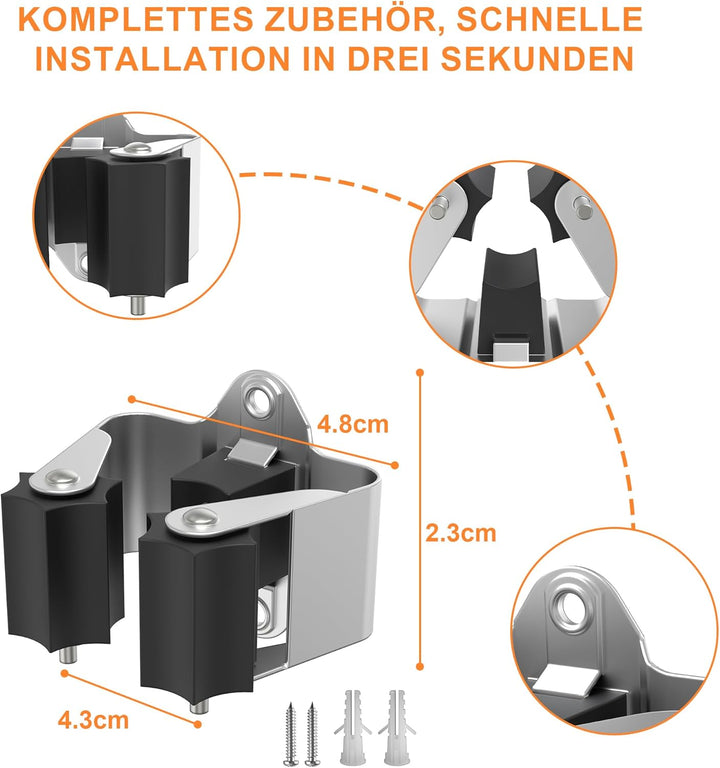 GARTOL Besenhalter Wand, Gerätehalter, Gartengerätehalter, Edelstahl Wandhalterung für Wischmopp, Be