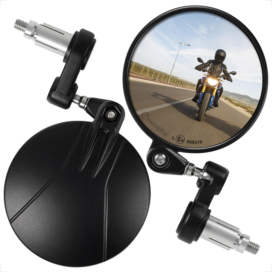 evermotor Motorrad Spiegel, Lenkerendenspiegel E-geprüft, 360°Drehbar, Runde kompatibal mit Scooter,