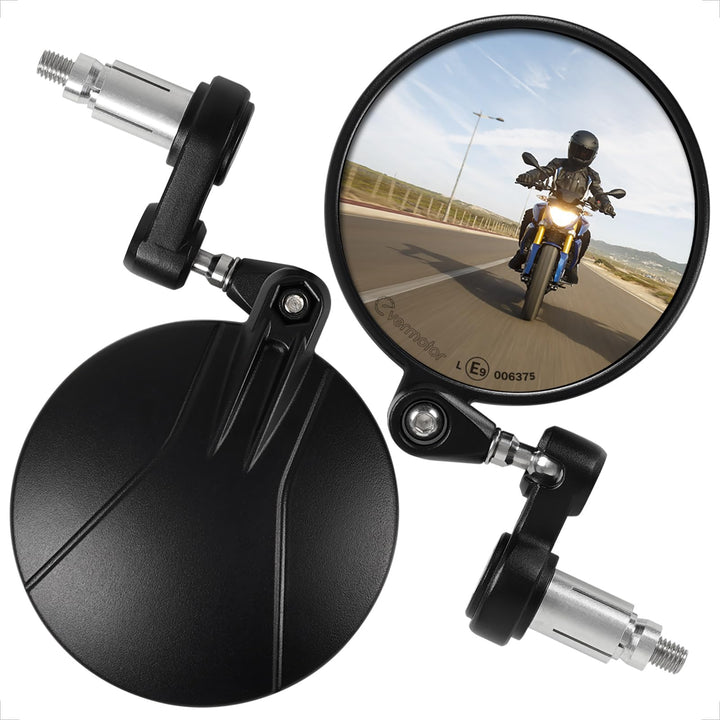 evermotor Motorrad Spiegel, Lenkerendenspiegel E-geprüft, 360°Drehbar, Runde kompatibal mit Scooter,