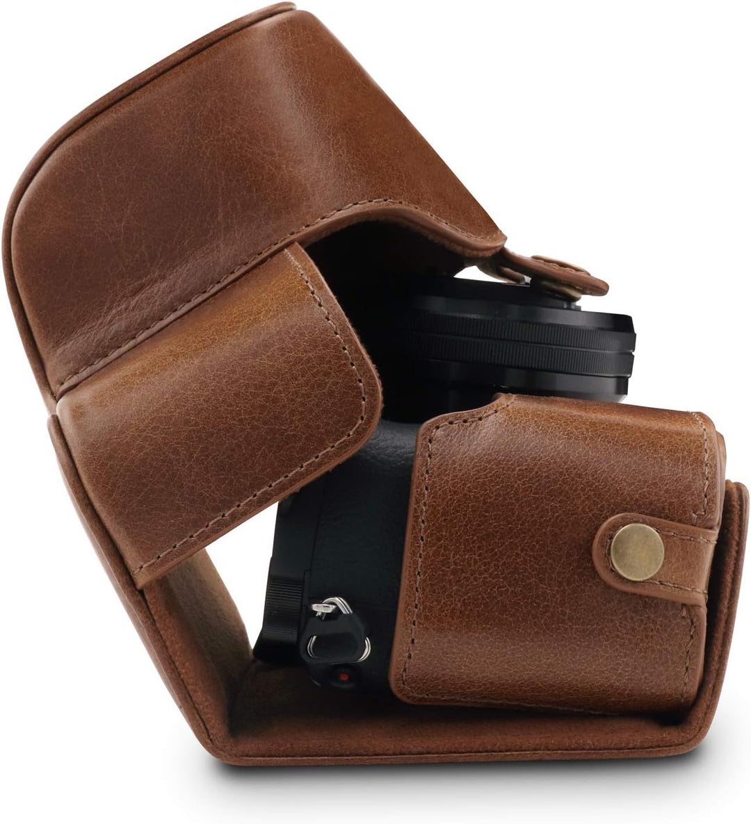 MegaGear Ever Ready Kameratasche aus echtem Leder, kompatibel mit Sony Alpha A6100, A6400 (16–50 mm)