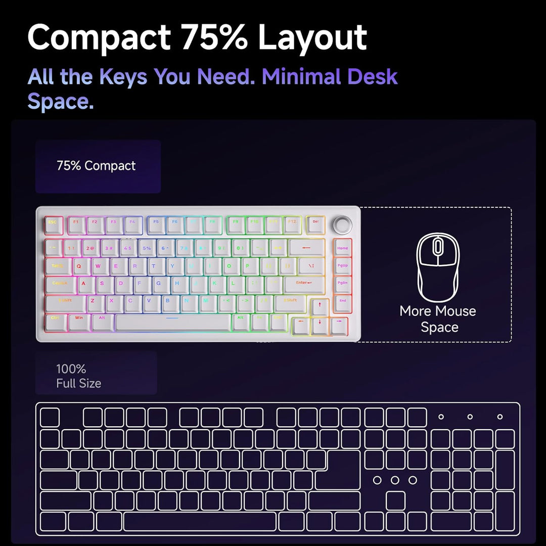 Dierya DK81E Gaming Tastatur,75% Prozent Gasket Mechanische Tastatur mit Knopf,RGB Hot Swap Linearer