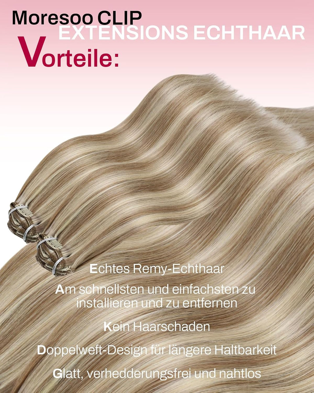 Moresoo Clip in Haarverlängerung Echthaar Clip Blond Remy Echthaar Extensions Clip in Extensions Ech