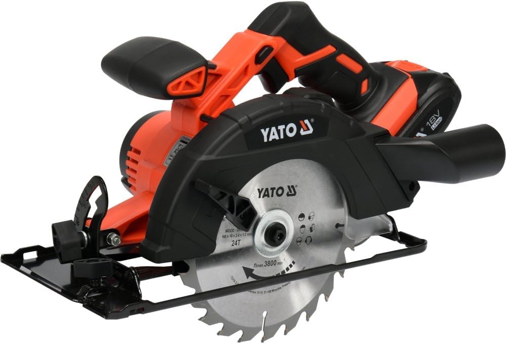 YATO Profi AKKU Handkreissäge 18V | 2,0 Ah Li-Ion Akku | Schnellladegerät | Staubsaugeradapter | Säg