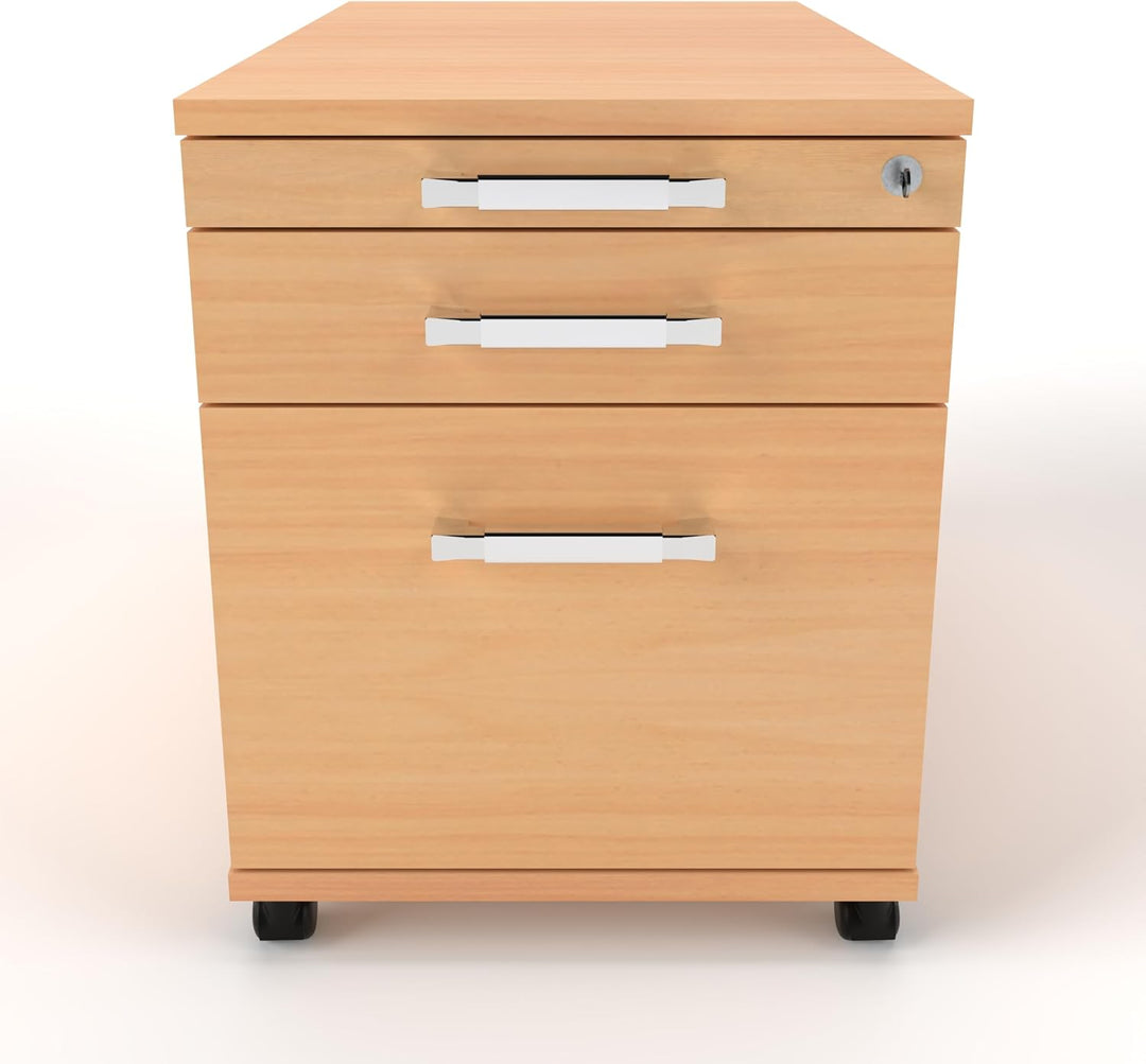 Rollcontainer CADI 43×80×51 cm – abschliessbarer Bürocontainer in Buche mit Orga-, Universal- und Hä