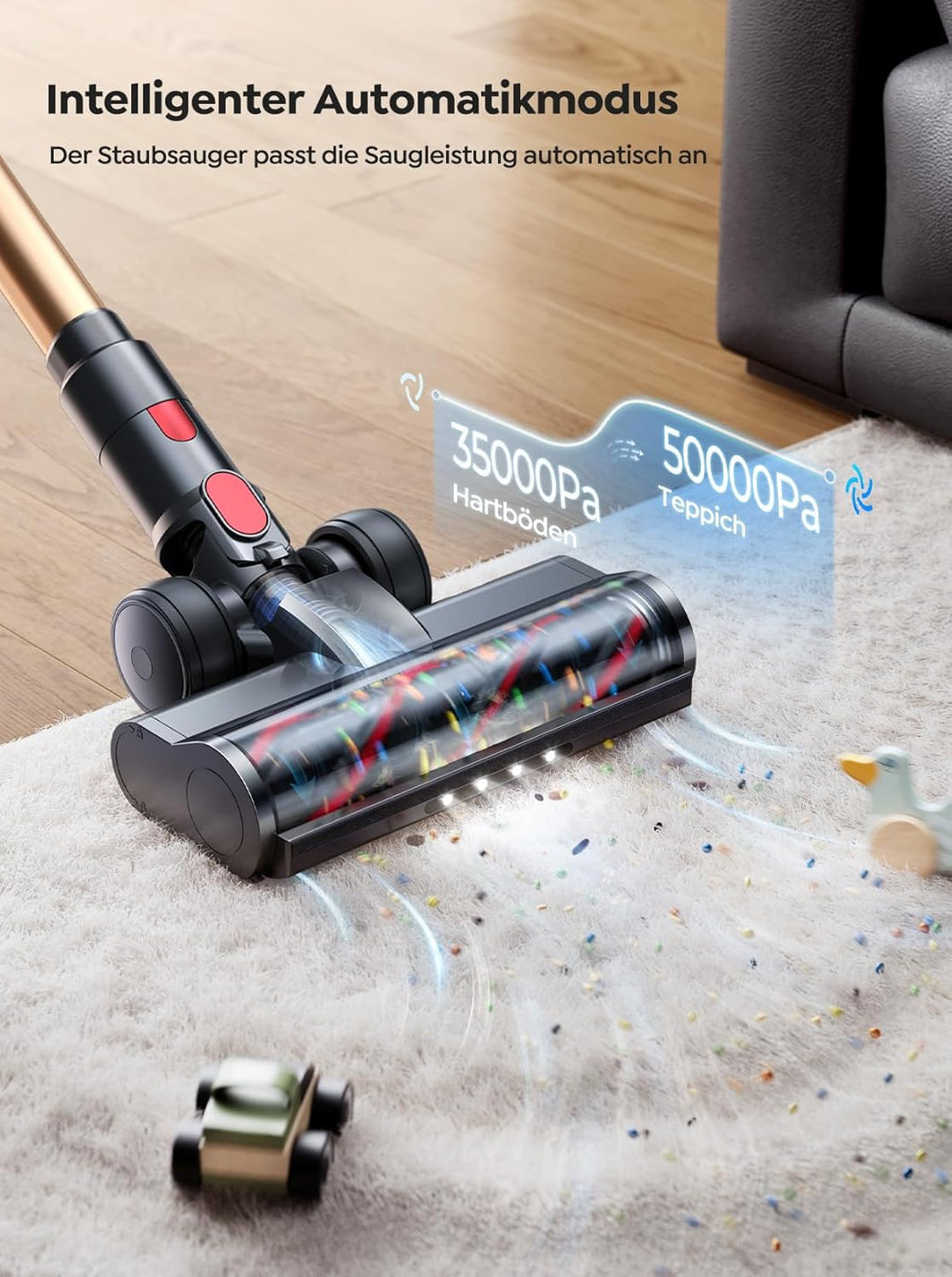 SMOTURE Akku Staubsauger VAC01, 600W 50.000 Pa 65 Min Laufzeit, für Tierhaare/Teppiche/Hartböden/Aut