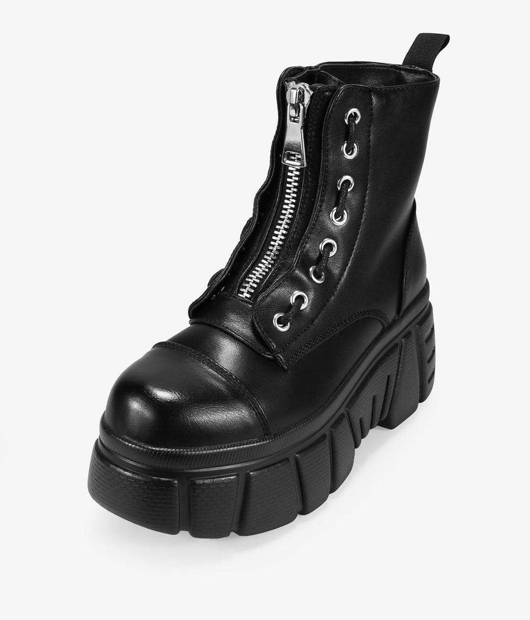 BOSANOVA Militärstiefel aus veganem Leder mit Frontreissverschluss, dekorative seitliche Schnürung u