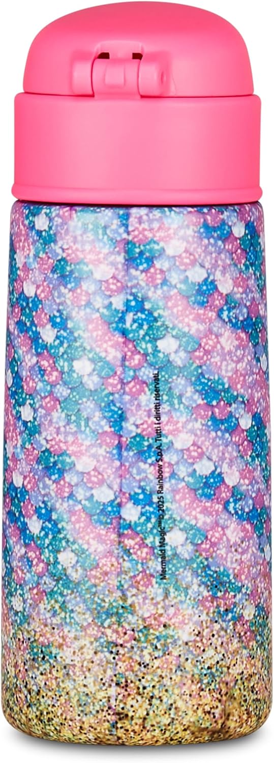 Seven Mermaid Magic Thermoflasche Kid aus Edelstahl, Fuchsia, Temperaturerhaltung bis zu 24 Stunden,