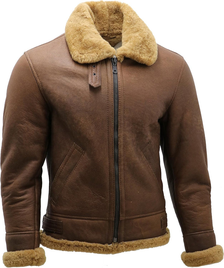Infinity Leather Herren Braun B3 Shearling Schaffell WW 2 Bomber Leder Fliegend Flieger Jacke S Brau