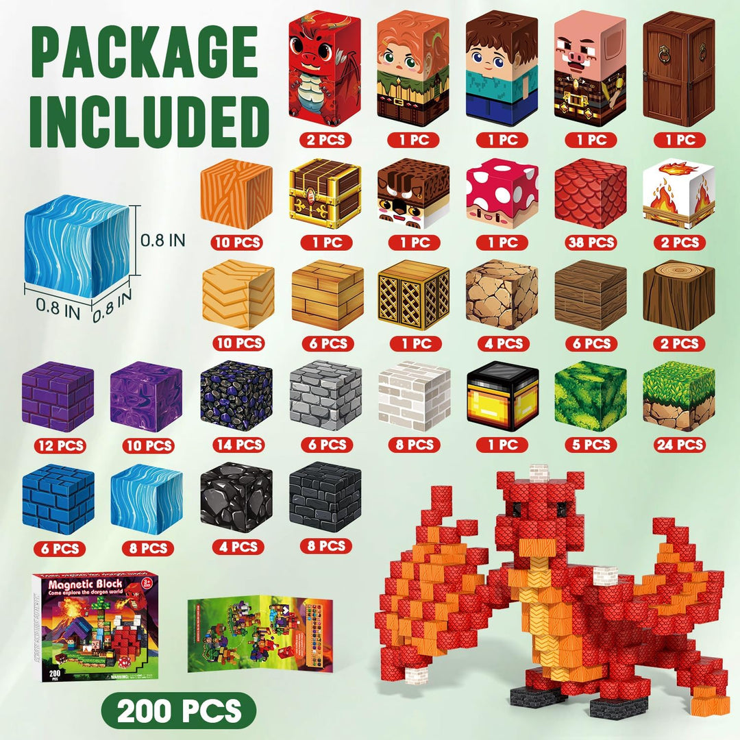 200 PCS Magnetische Bausteine, Magnetic Building Blocks Drache, Drache