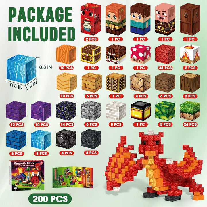 200 PCS Magnetische Bausteine, Magnetic Building Blocks Drache, Drache