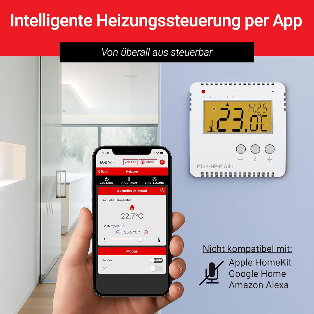 ELEKTROBOCK PT14-NP-P WiFi - Smart WLAN Raumthermostat 230V - Heizungssteuerung per APP – Aufputzmon