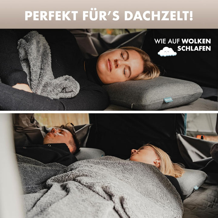 NATURBUMMLER Reisekissen Memory Foam [SafeSleep+] Kleines Campingkissen (50x30x10cm) – waschbar &amp; ko