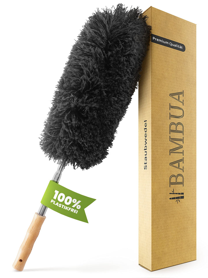 Staubwedel Teleskop - Effektiver Staubfänger mit speziellen Mikrofaser - Bambusgriff - Hergestellt a