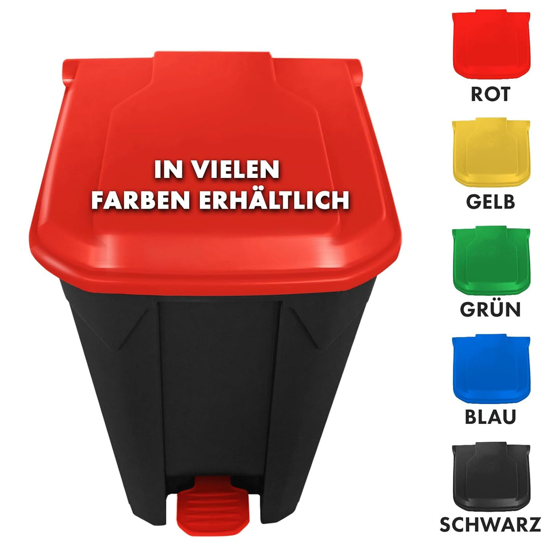 Floordirekt Mülleimer 50 Liter, roter Deckel, Abfalleimer für Küche und Büro, Mülltrennsystem, Tretm