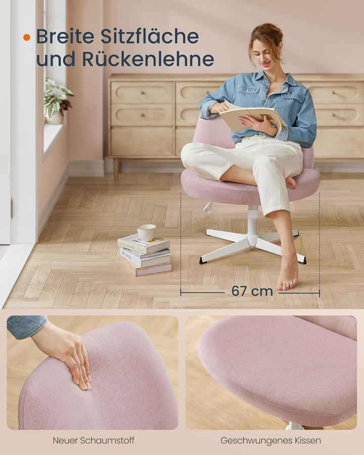 SONGMICS HOME Schneidersitz Stuhl, Schminkstuhl, Drehstuhl ohne Armlehnen, Schreibtischstuhl, breite