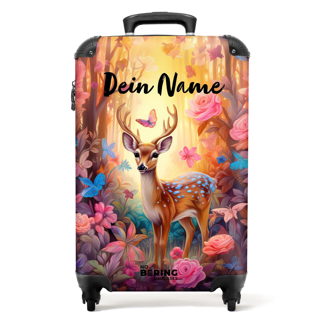 NoBoringSuitcases.com® Kinderkoffer Mädchen - Koffer Kinder Mädchen - Kleines REH mit Blumen - Kinde