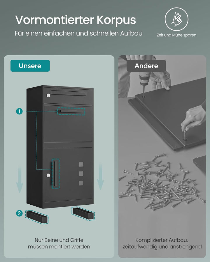 SONGMICS Paketbox, Paketbriefkasten, Briefkasten mit Paketfach, Paketkasten XXL, für Briefe, Pakete,
