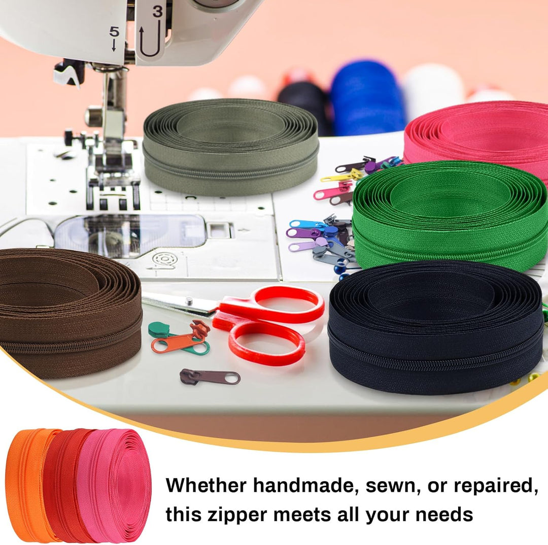 62 Yards/ 56 m Reissverschlüsse Nylon Endlos Reissverschluss Set mit Schieber und Reissverschluss zu