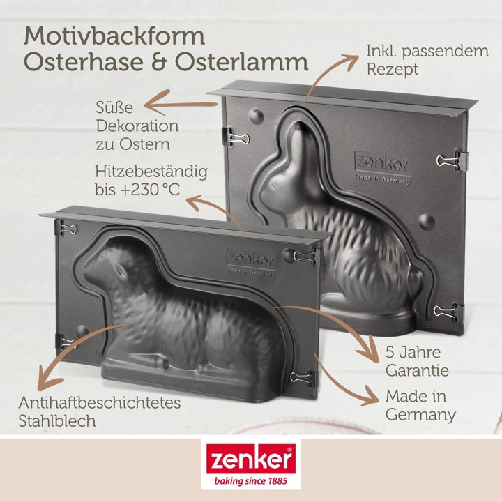 Zenker Osterlamm und Hase Backformen zu Ostern - 900 & 600 ml Füllvolumen - 3D Kuchenformen mit Häsc