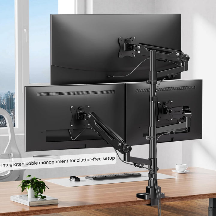 PUTORSEN Monitor Halterung 3 Monitore für 17-35 Zoll Bildschirm, Monitorhalterung 3 Monitore Höhenve