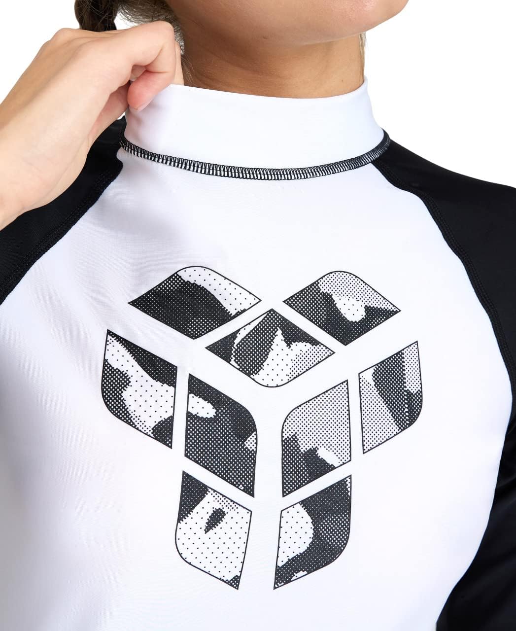 ARENA Damen Women's Rash Vest S/S Graphic Rash Guard Shirt XS White-black, XS White-black
