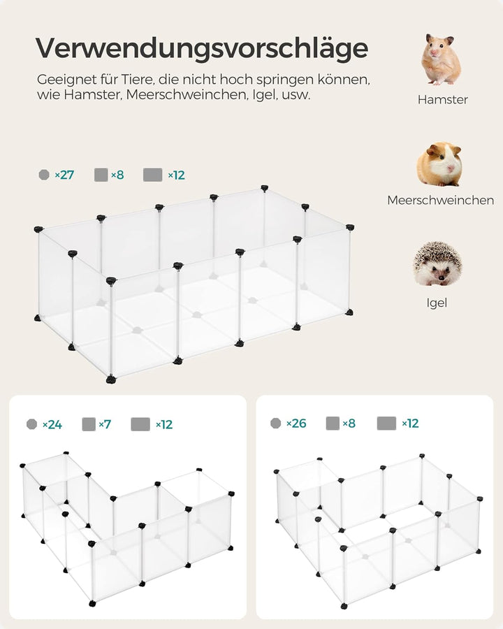 SONGMICS Freigehege mit Bodenplatten, Laufstall, Meerschweinchen Gehege, aus Kunststoff, Gehege für