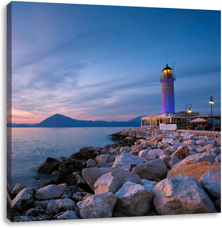 Leuchtturm bei Ebbe, Format: 70x70 auf Leinwand, XXL riesige Bilder fertig gerahmt mit Keilrahmen, K