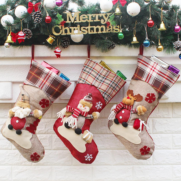 Nikolausstrumpf Set 3er Set Weihnachtsstrumpf Kamin 46cm Nikolausstiefel zum Befüllen Schneemann Elc