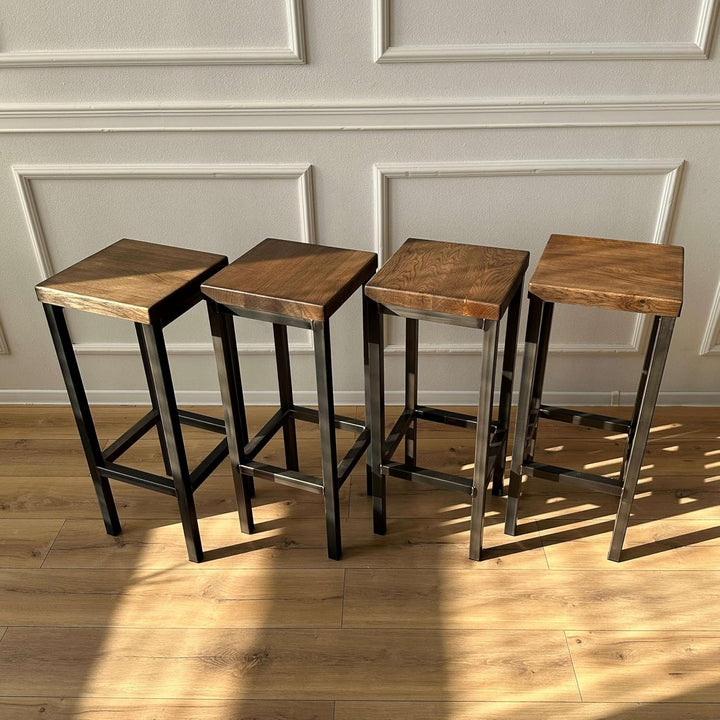 Original-BestLoft® Barhocker New York Handmade Industriedesign Loft Stahl Holz Eiche massiv (Dunkel