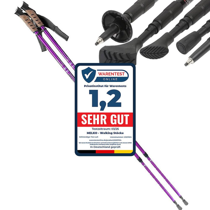 Melko Walking Stöcke aus Duraluminium, 2er Set, frei verstellbar durch Teleskop-System 65 – 135 cm G