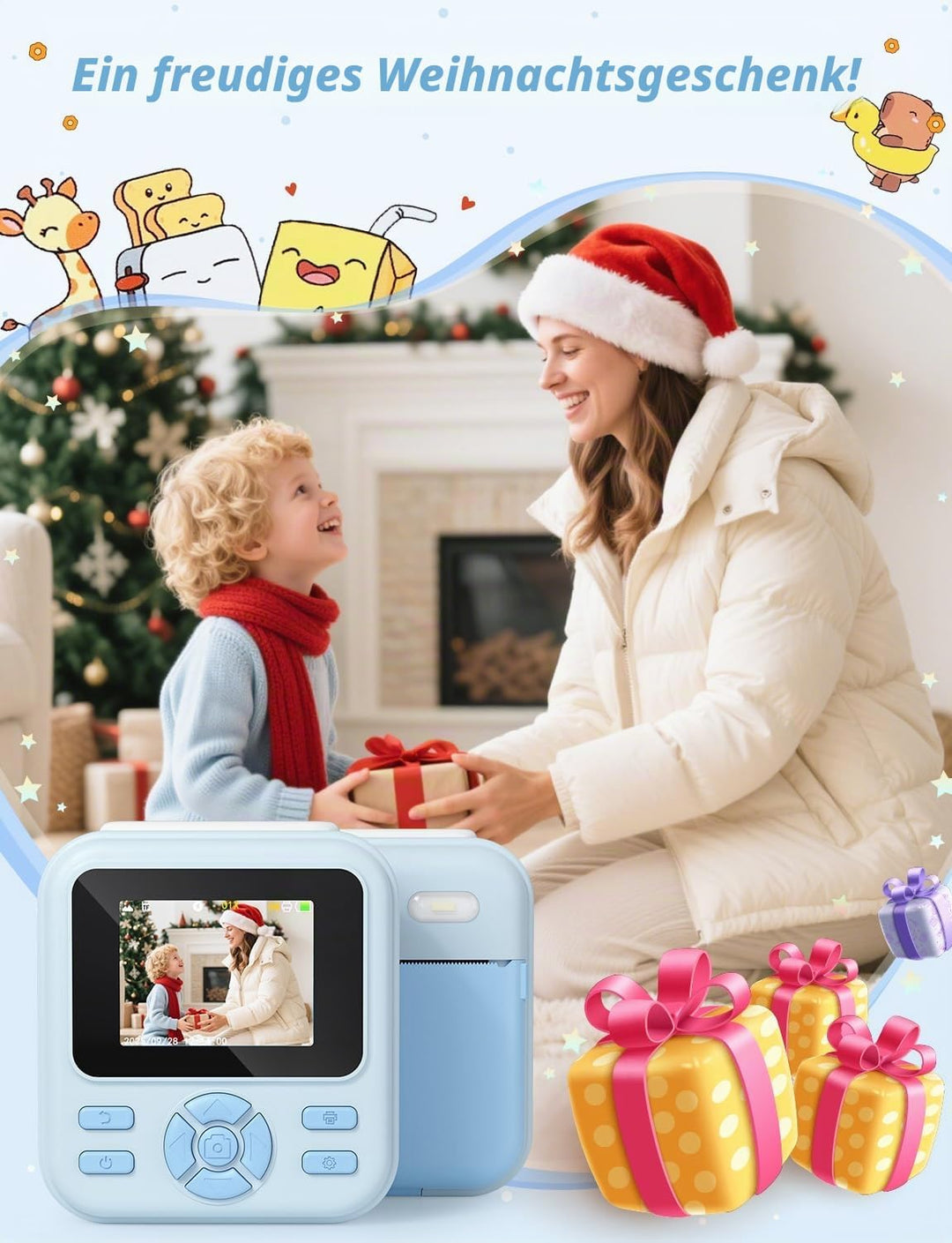 YOHOOLYO Sofortbildkamera Kinder 2,4 Zoll 1080P HD Kinderkamera mit 3 Rollen Druckpapier 32GB Karte